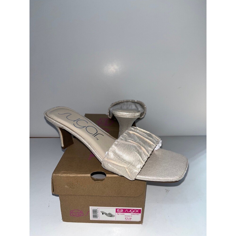 Sugar Women's Leader Blush Fabric Square Toe Open Slide Kitten Heels Size 8.5M
